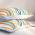 Natural Stripes Pattern in Moroccan Teal Blue Olive Green Mustard Orange Ochre White Pillow Sham Gallery Image 3