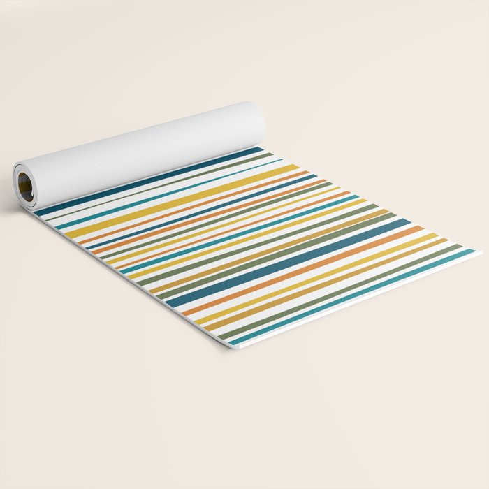 Natural Stripes Pattern in Moroccan Teal Blue Olive Green Mustard Orange Ochre White Yoga Mat Gallery Image 2