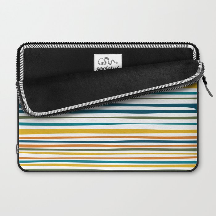 Natural Stripes Pattern in Moroccan Teal Blue Olive Green Mustard Orange Ochre White Laptop Sleeve Gallery Image 2