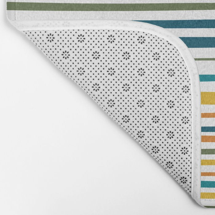 Natural Stripes Pattern in Moroccan Teal Blue Olive Green Mustard Orange Ochre White Bath Mat Gallery Image 2