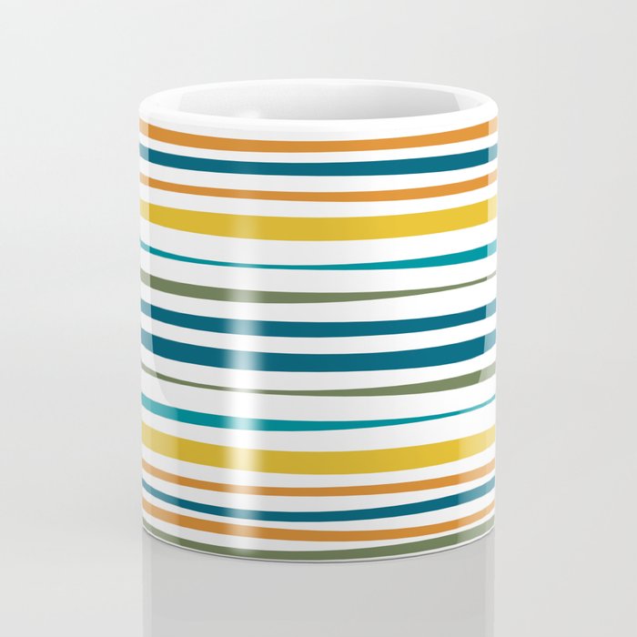 Natural Stripes Pattern in Moroccan Teal Blue Olive Green Mustard Orange Ochre White Coffee Mug Gallery Image 4