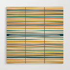 Natural Stripes Pattern in Moroccan Teal Blue Olive Green Mustard Orange Ochre White Wood Wall Art Gallery Image 1