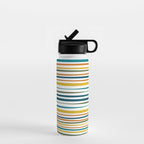 Natural Stripes Pattern in Moroccan Teal Blue Olive Green Mustard Orange Ochre White Water Bottle Gallery Image 1