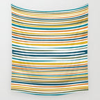 Natural Stripes Pattern in Moroccan Teal Blue Olive Green Mustard Orange Ochre White Wall Tapestry Gallery Image 4