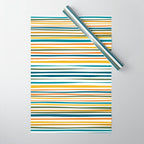 Natural Stripes Pattern in Moroccan Teal Blue Olive Green Mustard Orange Ochre White Wrapping Paper Gallery Image 1