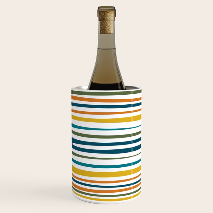 Natural Stripes Pattern in Moroccan Teal Blue Olive Green Mustard Orange Ochre White Wine Chiller Gallery Image 2