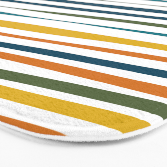 Natural Stripes Pattern in Moroccan Teal Blue Olive Green Mustard Orange Ochre White Bath Mat Gallery Image 3