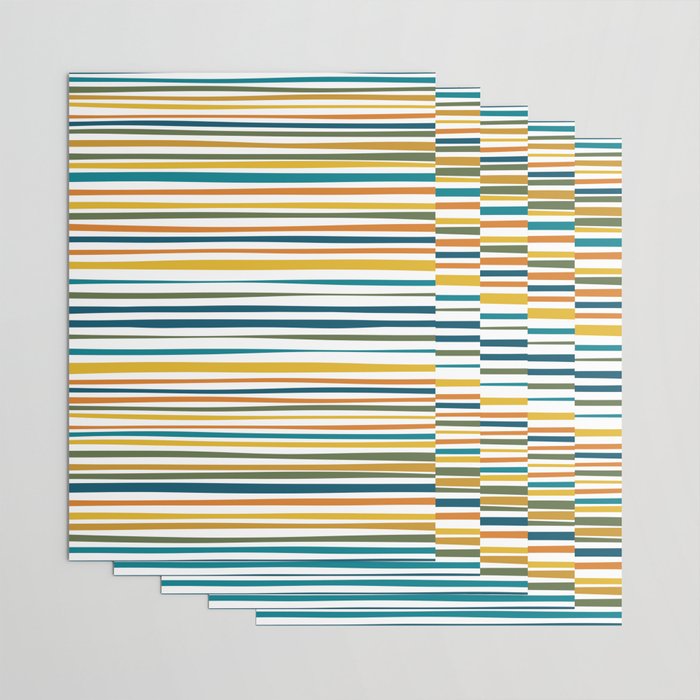 Natural Stripes Pattern in Moroccan Teal Blue Olive Green Mustard Orange Ochre White Wrapping Paper Gallery Image 3