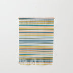 Natural Stripes Pattern in Moroccan Teal Blue Olive Green Mustard Orange Ochre White Wall Hanging Gallery Image 1