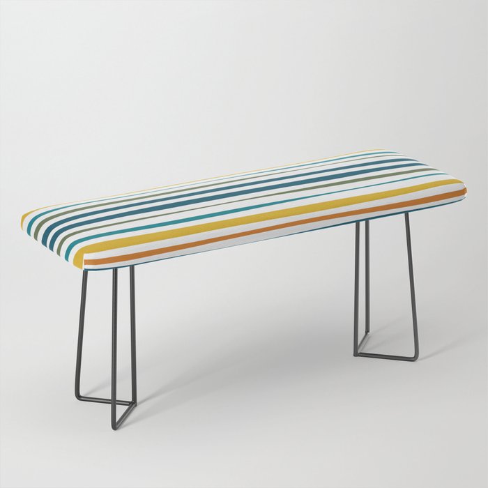 Natural Stripes Pattern in Moroccan Teal Blue Olive Green Mustard Orange Ochre White Bench Gallery Image 1