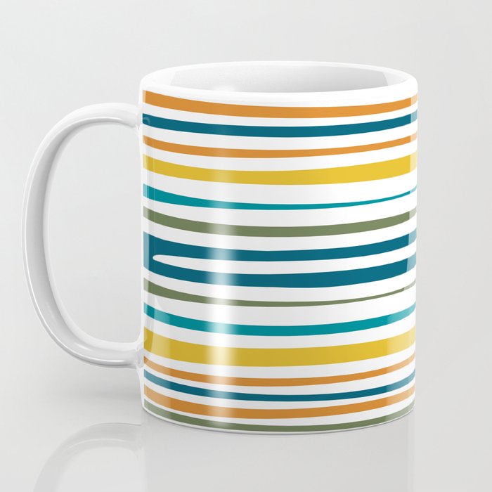 Natural Stripes Pattern in Moroccan Teal Blue Olive Green Mustard Orange Ochre White Coffee Mug Gallery Image 3