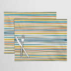 Natural Stripes Pattern in Moroccan Teal Blue Olive Green Mustard Orange Ochre White Placemat Gallery Image 1