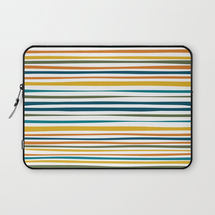 Natural Stripes Pattern in Moroccan Teal Blue Olive Green Mustard Orange Ochre White Laptop Sleeve Gallery Image 1