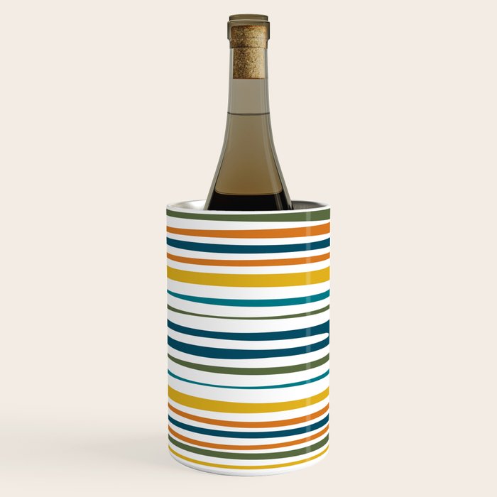 Natural Stripes Pattern in Moroccan Teal Blue Olive Green Mustard Orange Ochre White Wine Chiller Gallery Image 3