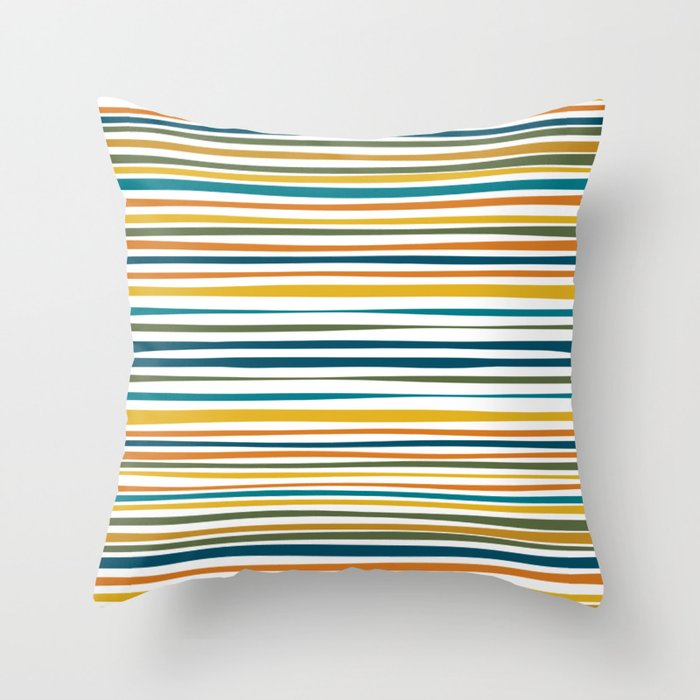 Natural Stripes Pattern in Moroccan Teal Blue Olive Green Mustard Orange Ochre White Throw Pillow Gallery Image 6