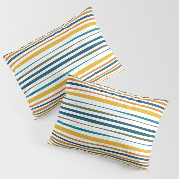 Natural Stripes Pattern in Moroccan Teal Blue Olive Green Mustard Orange Ochre White Pillow Sham Gallery Image 3
