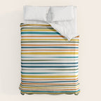 Natural Stripes Pattern in Moroccan Teal Blue Olive Green Mustard Orange Ochre White Duvet Cover Gallery Image 6