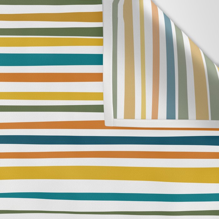 Natural Stripes Pattern in Moroccan Teal Blue Olive Green Mustard Orange Ochre White Wall Tapestry Gallery Image 3
