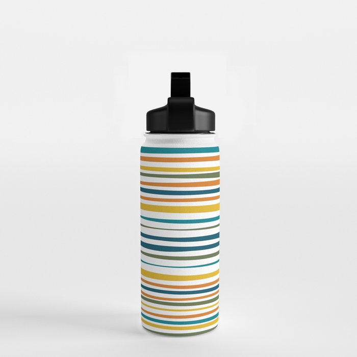 Natural Stripes Pattern in Moroccan Teal Blue Olive Green Mustard Orange Ochre White Water Bottle Gallery Image 2