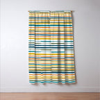 Natural Stripes Pattern in Moroccan Teal Blue Olive Green Mustard Orange Ochre White Window Curtain Gallery Image 3
