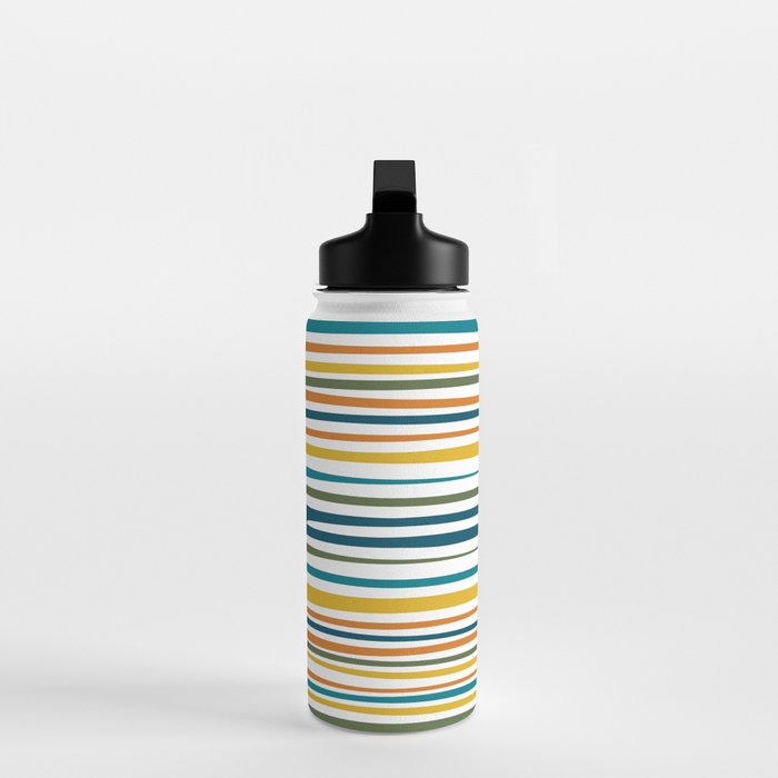 Natural Stripes Pattern in Moroccan Teal Blue Olive Green Mustard Orange Ochre White Water Bottle Gallery Image 3