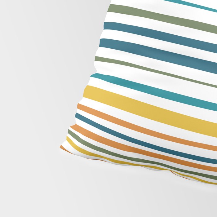 Natural Stripes Pattern in Moroccan Teal Blue Olive Green Mustard Orange Ochre White Pillow Sham Gallery Image 4