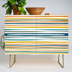 Natural Stripes Pattern in Moroccan Teal Blue Olive Green Mustard Orange Ochre White Credenza Gallery Image 1