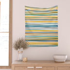 Natural Stripes Pattern in Moroccan Teal Blue Olive Green Mustard Orange Ochre White Wall Tapestry Gallery Image 2