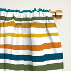 Natural Stripes Pattern in Moroccan Teal Blue Olive Green Mustard Orange Ochre White Window Curtain Gallery Image 2