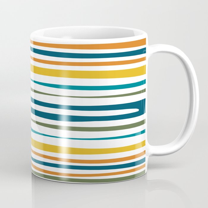 Natural Stripes Pattern in Moroccan Teal Blue Olive Green Mustard Orange Ochre White Coffee Mug Gallery Image 1