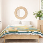 Natural Stripes Pattern in Moroccan Teal Blue Olive Green Mustard Orange Ochre White Duvet Cover Gallery Image 3