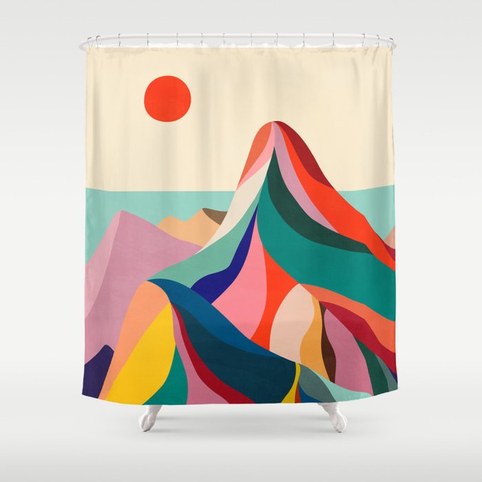 Mid Century Rainbow Mountains Shower Curtain Gallery Image 1