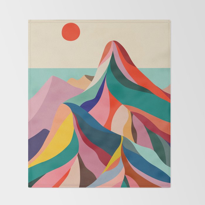 Mid Century Rainbow Mountains Throw Blanket Gallery Image 2
