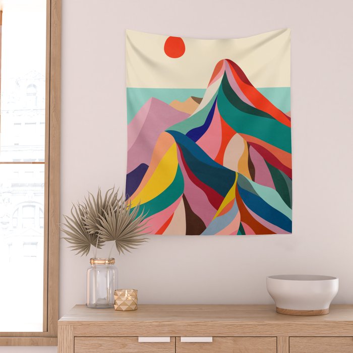 Mid Century Rainbow Mountains Wall Tapestry Gallery Image 2