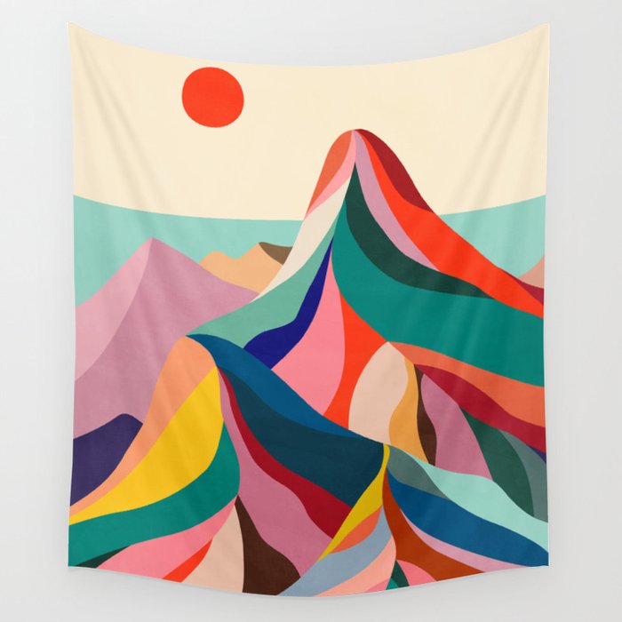 Mid Century Rainbow Mountains Wall Tapestry Gallery Image 1