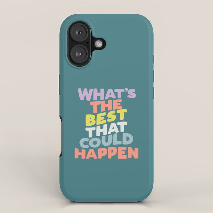 Whats The Best That Could Happen typography print in green, lilac, orange and yellow iPhone Case Gallery Image 1