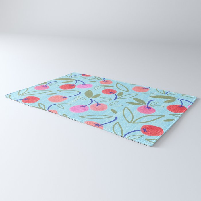 Cottagecore Cherry Pattern in Sky Blue Rug Gallery Image 3