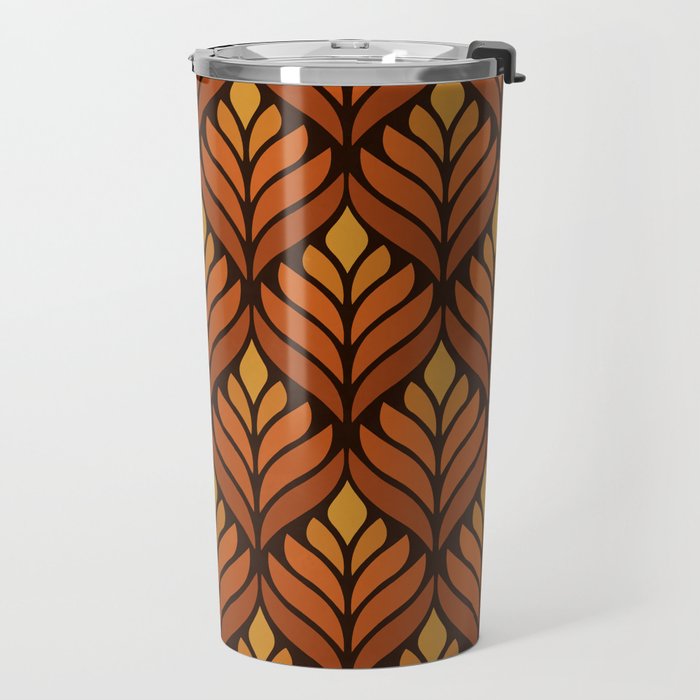 Brown Retro Flower Pattern Travel Mug Gallery Image 2