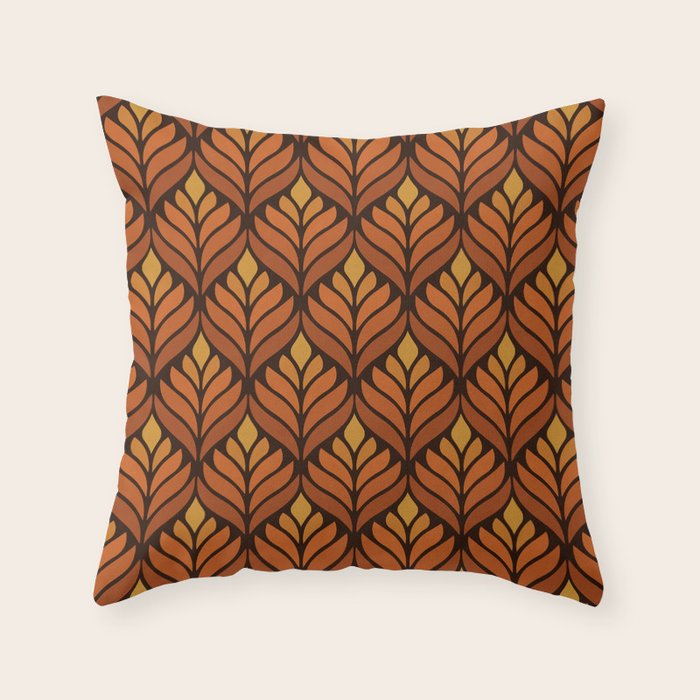 Brown Retro Flower Pattern Throw Pillow Gallery Image 1