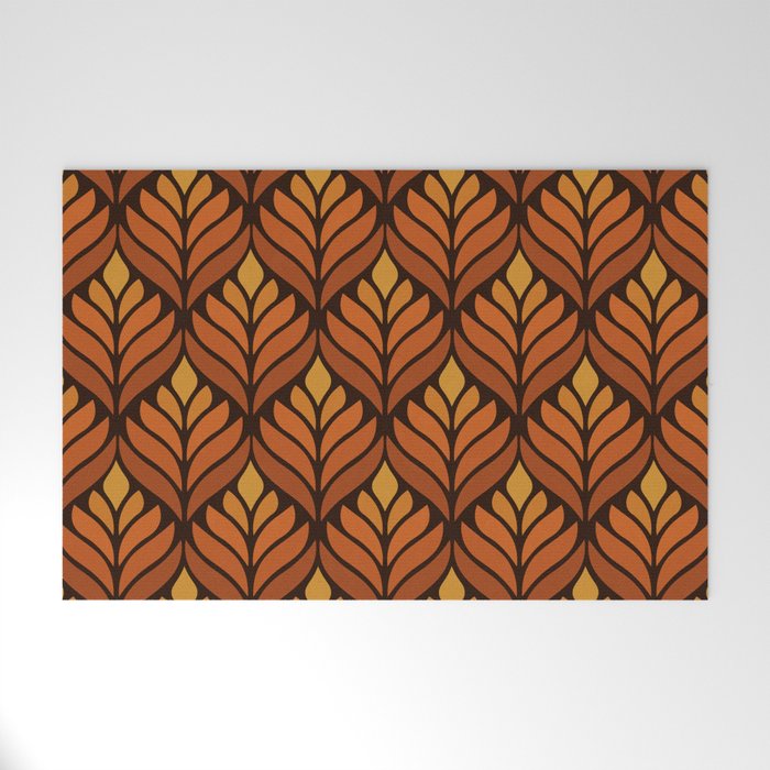 Brown Retro Flower Pattern Welcome Mat Gallery Image 1