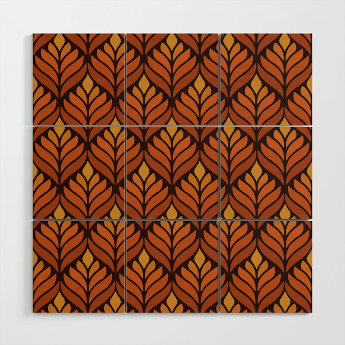 Brown Retro Flower Pattern Wood Wall Art Gallery Image 1