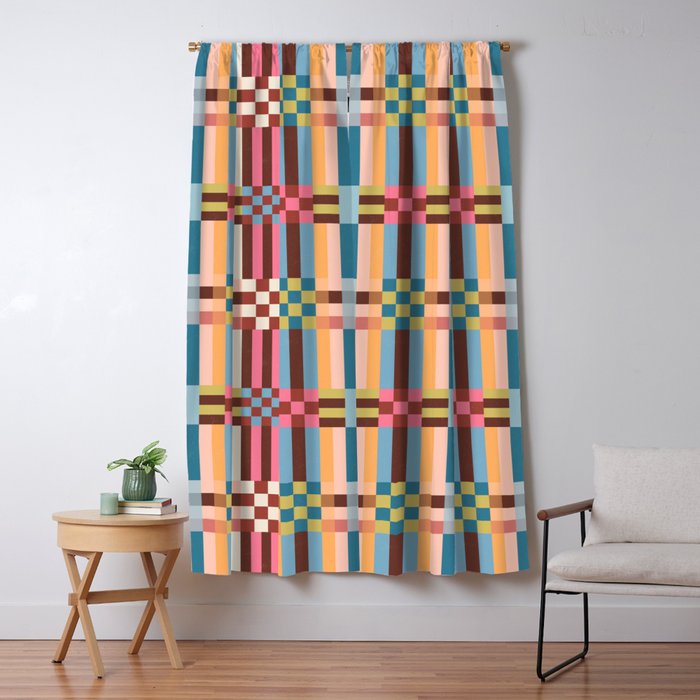 Woven Checks and Stripes Multicolored Window Curtain
