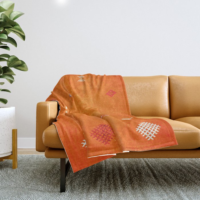 Orange Oriental Traditional Creative Berber Moroccan Fabric Style Throw Blanket Gallery Image 1