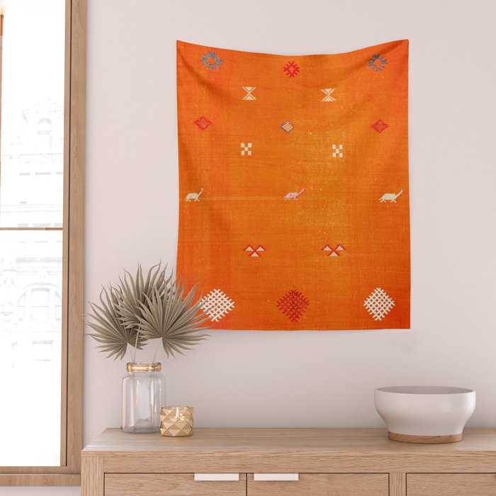 Orange Oriental Traditional Creative Berber Moroccan Fabric Style Wall Tapestry Gallery Image 2
