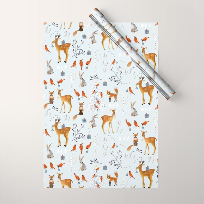 Cute woodland animals winter snow tree Wrapping Paper Gallery Image 1