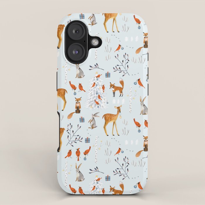 Cute woodland animals winter snow tree iPhone Case Gallery Image 1