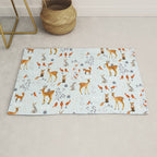 Cute woodland animals winter snow tree Rug Gallery Image 1