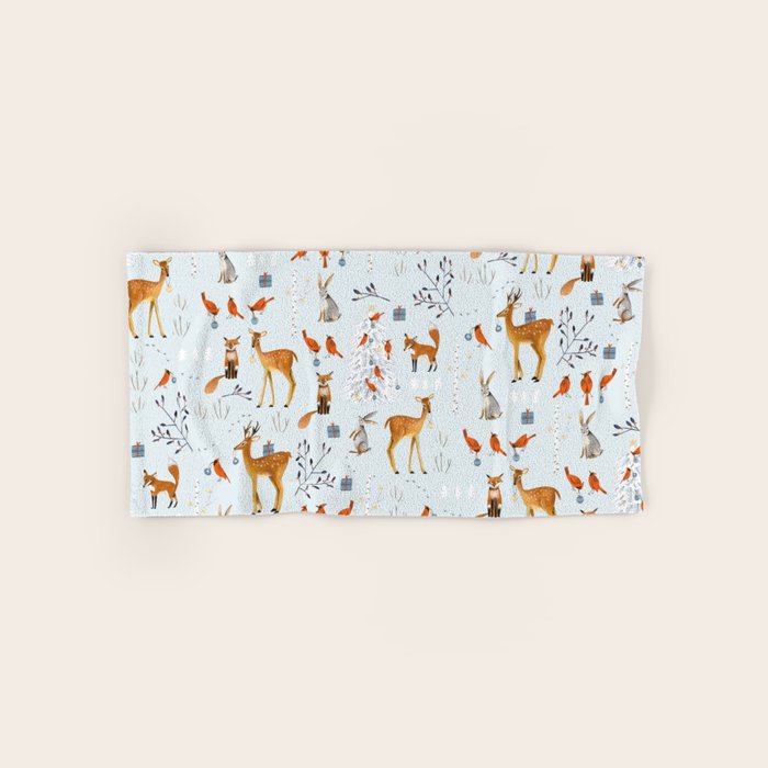 Cute woodland animals winter snow tree Bath Towel Gallery Image 1