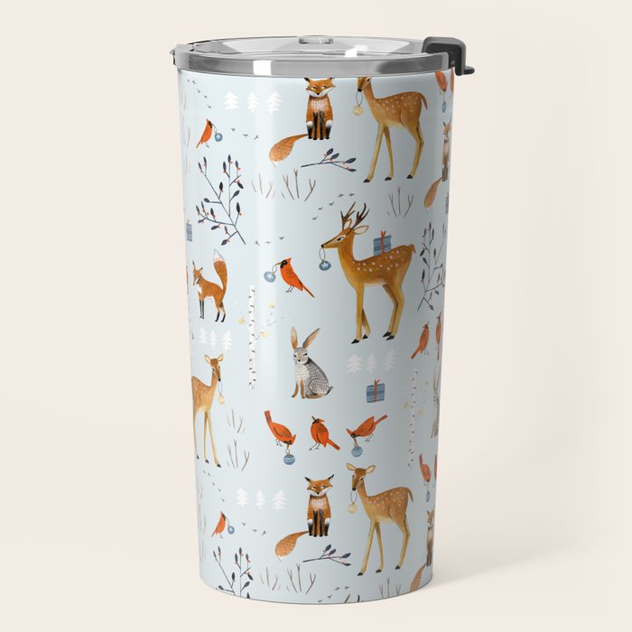 Cute woodland animals winter snow tree Travel Mug Gallery Image 2