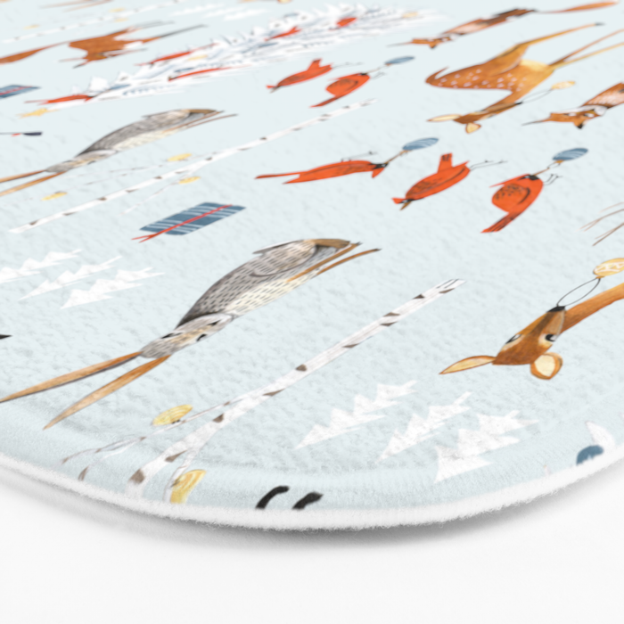 Cute woodland animals winter snow tree Bath Mat Gallery Image 3